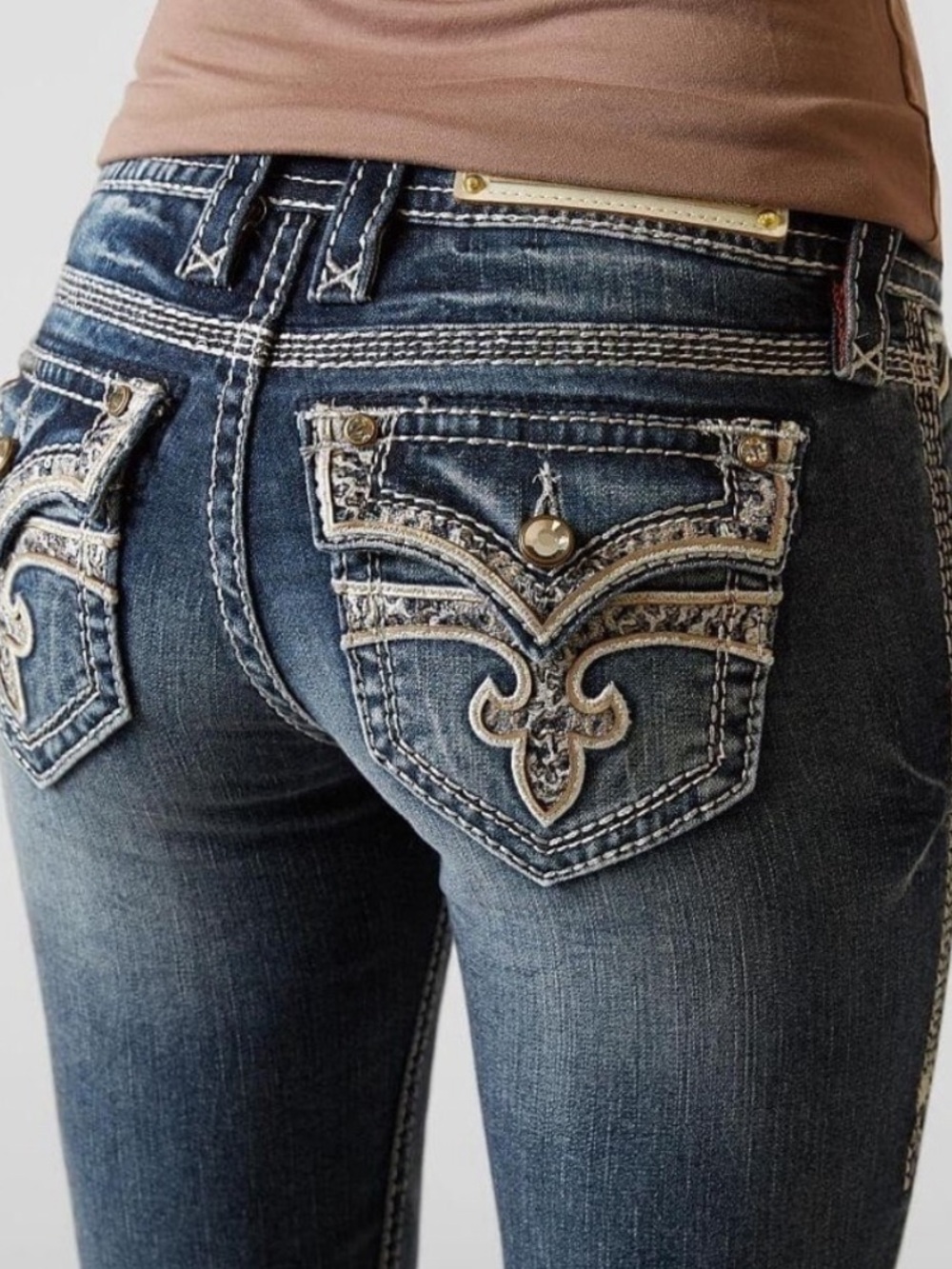 Rock Revival Celine Skinny Jeans Fleur de Lis Flap Pockets RJ8146557 Size 32
